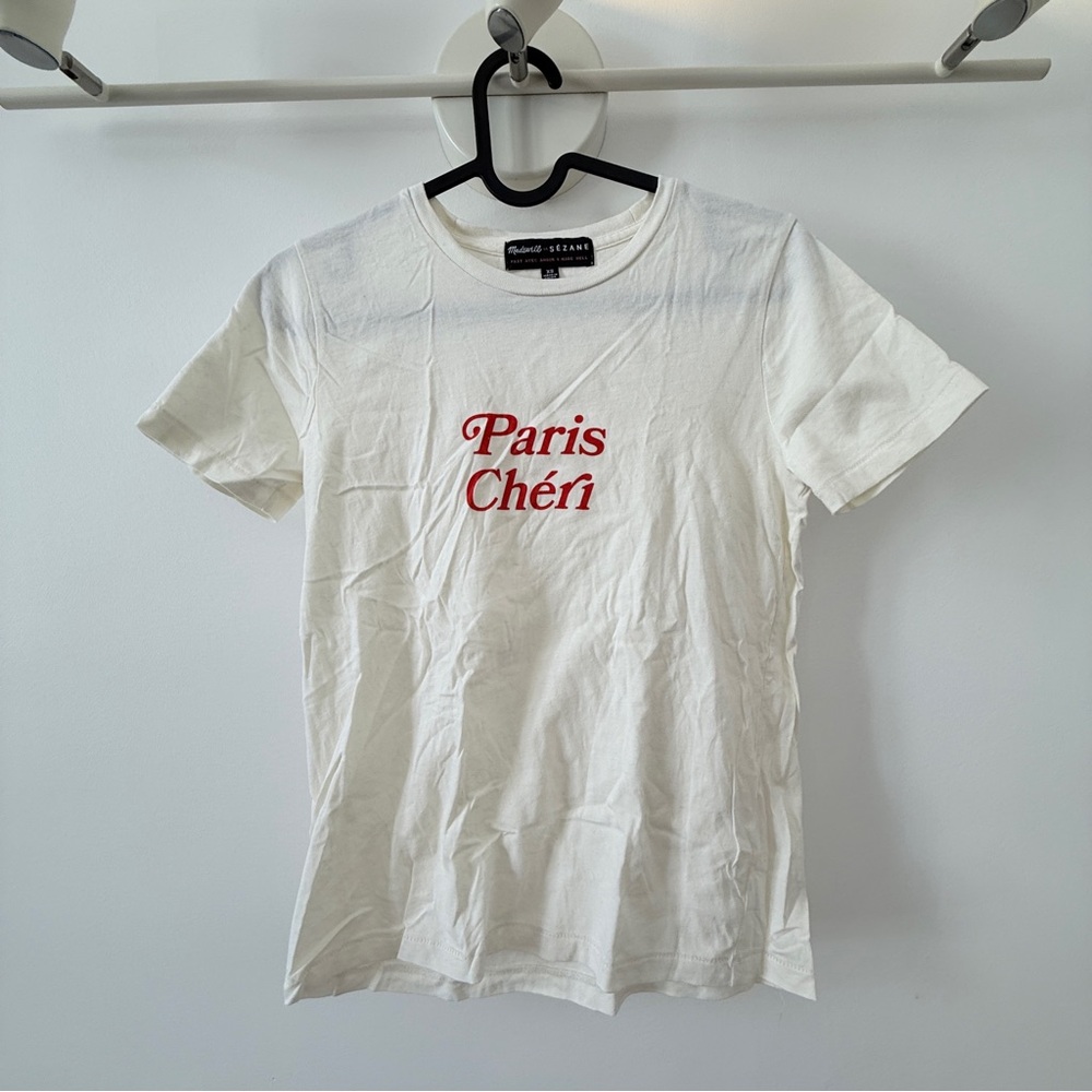 Madewell + Sezane Collab Tee with Red "Paris Chéri" Script size XS